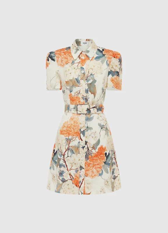 Bronte Mini Dress - Hydrangea Print in Vanilla sold by LEO LIN