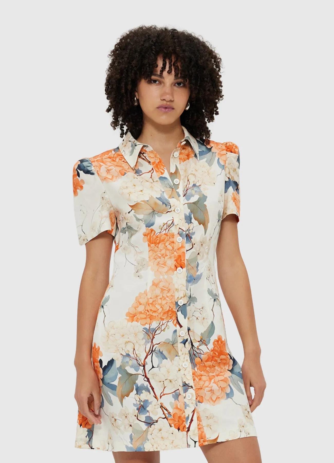 Bronte Mini Dress - Hydrangea Print in Vanilla sold by LEO LIN product image thumbnail 5