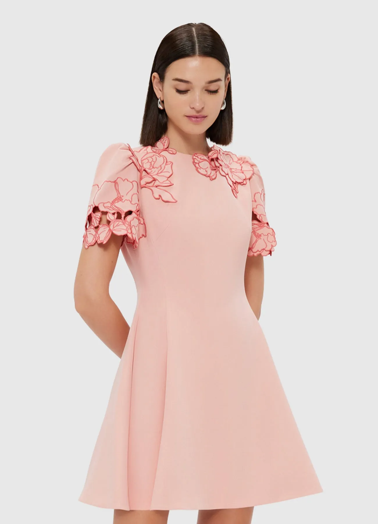 Elyse Appliqué Short Sleeve Mini Dress - Light Rose sold by LEO LIN product image thumbnail 5