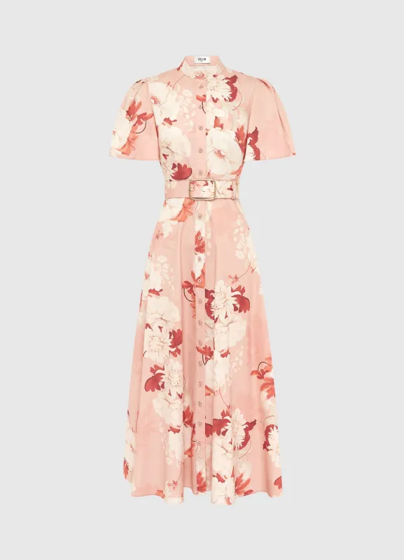 Bianca Short Sleeve Midi Dress - Peony Print sold by LEO LIN