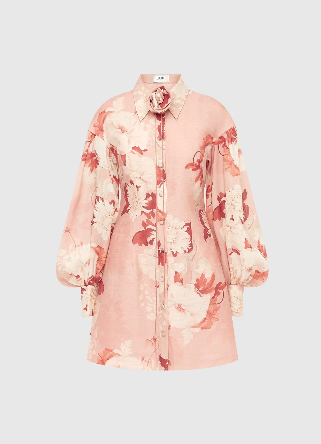 Juliana Shirt Mini Dress - Peony Print sold by LEO LIN