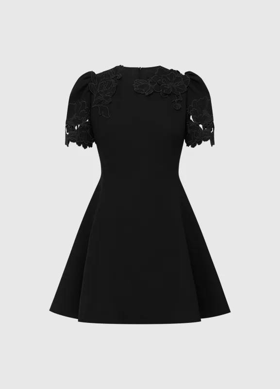 Elyse Appliqué Short Sleeve Mini Dress - Ebony sold by LEO LIN
