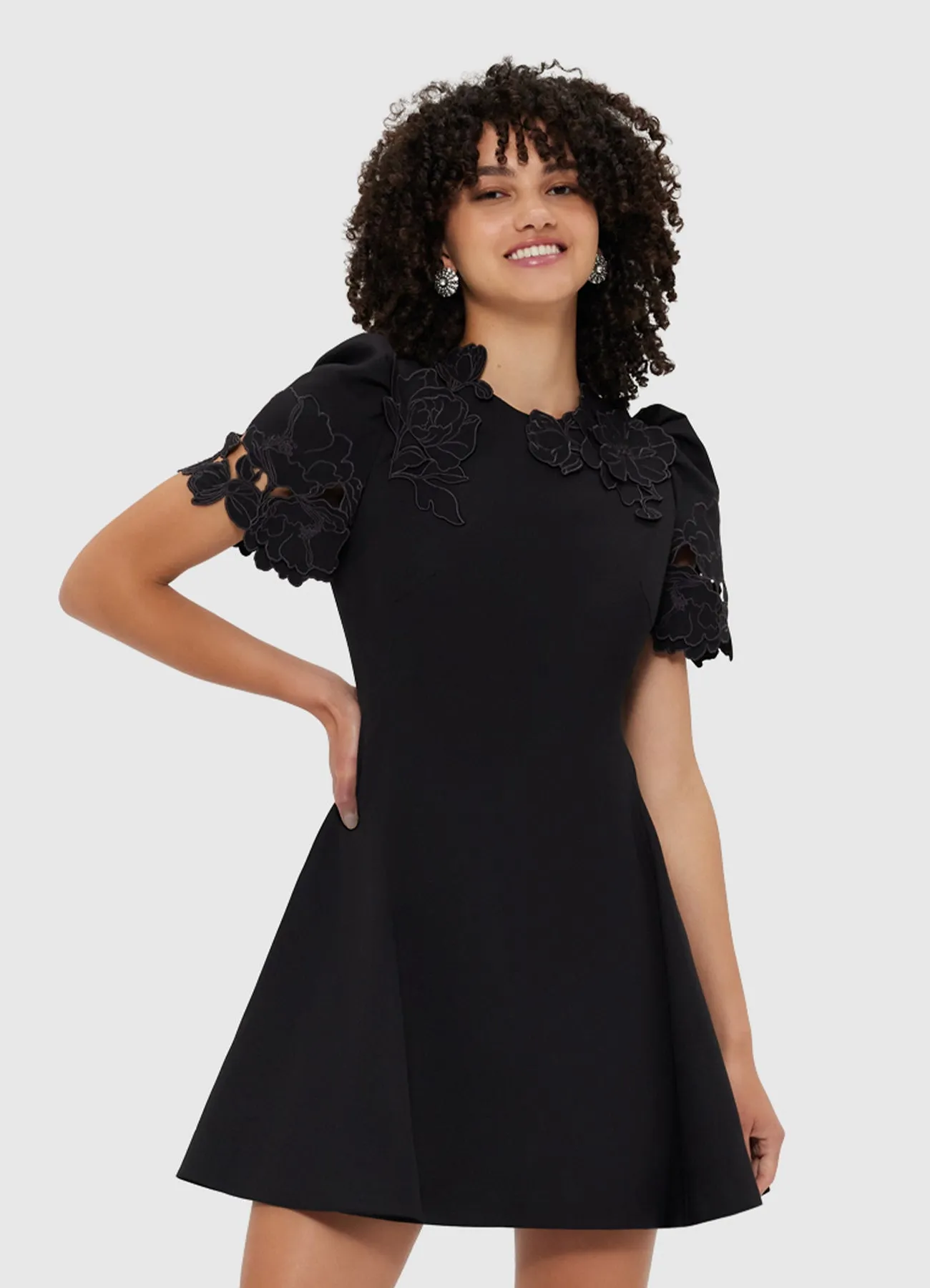 Elyse Appliqué Short Sleeve Mini Dress - Ebony sold by LEO LIN product image thumbnail 5