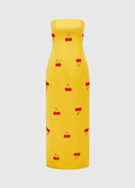 Rayna Embellished Bustier Maxi Dress - Cherry Beading made by LEO LIN