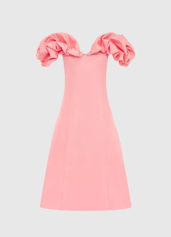 Annie Off Shoulder Frill Midi Dress - Strawberry Pink sold by LEO LIN