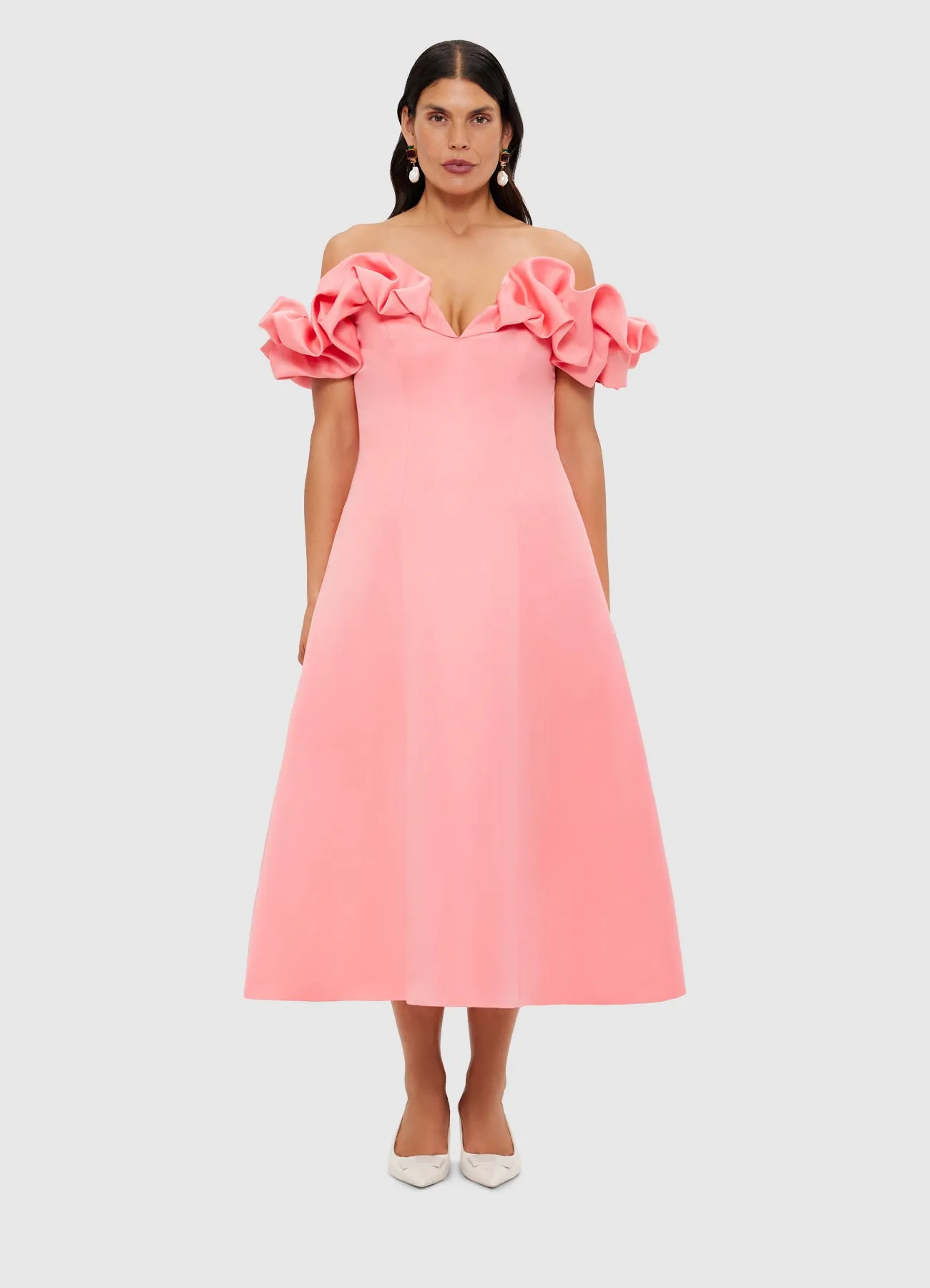 Annie Off Shoulder Frill Midi Dress - Strawberry Pink sold by LEO LIN product image thumbnail 2
