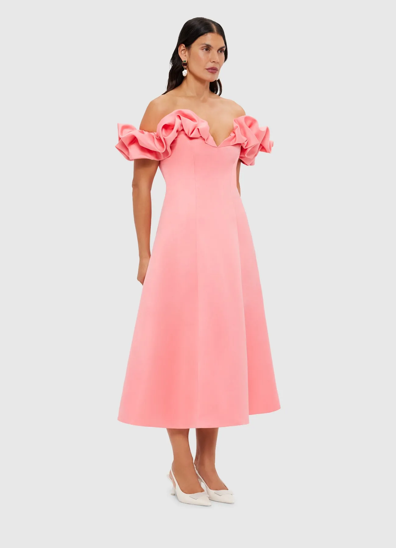 Annie Off Shoulder Frill Midi Dress - Strawberry Pink sold by LEO LIN product image thumbnail 3