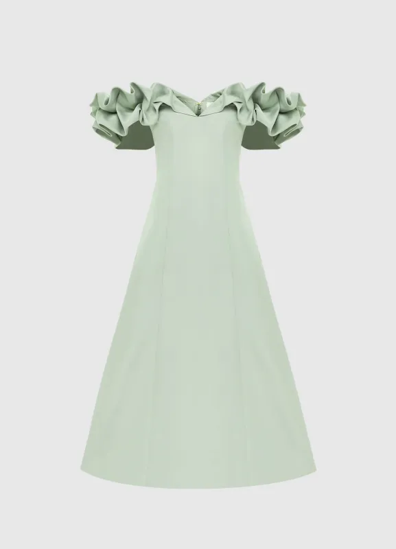 Annie Off Shoulder Frill Midi Dress - Sage sold by LEO LIN