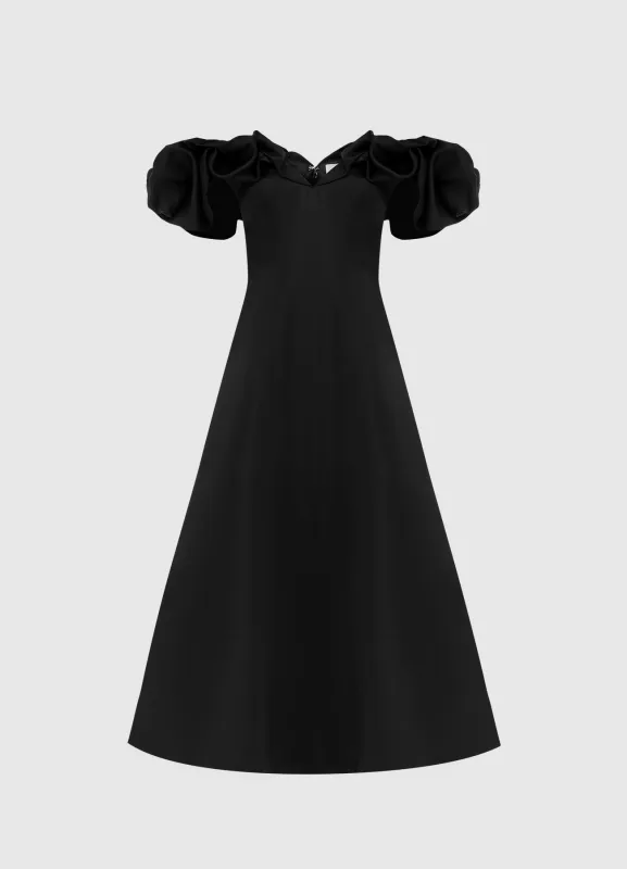Annie Off Shoulder Frill Midi Dress - Ebony sold by LEO LIN
