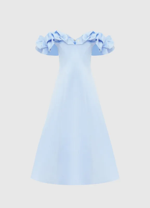 Annie Off Shoulder Frill Midi Dress - Sky Blue sold by LEO LIN