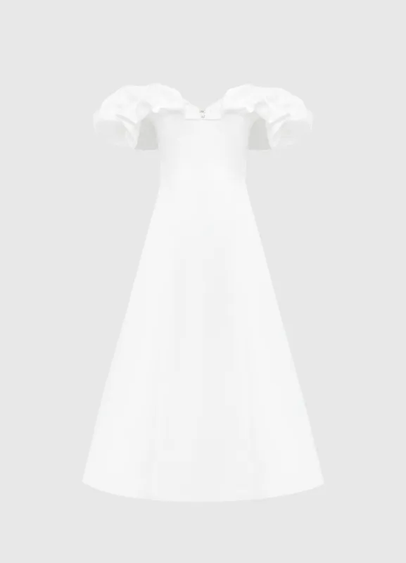 Annie Off Shoulder Frill Midi Dress - Snow sold by LEO LIN