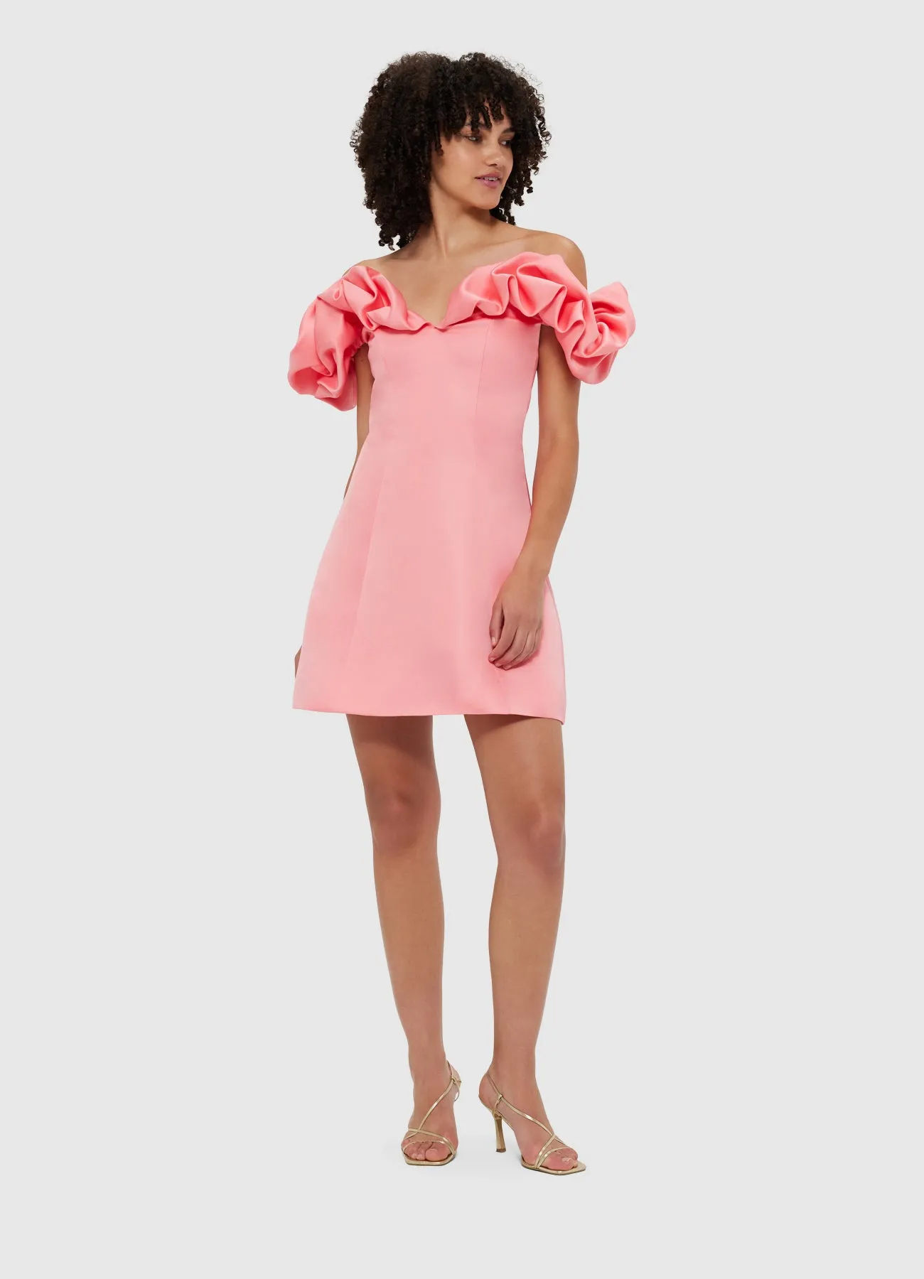 Bella Off Shoulder Frill Mini Dress - Strawberry Pink sold by LEO LIN product image thumbnail 5