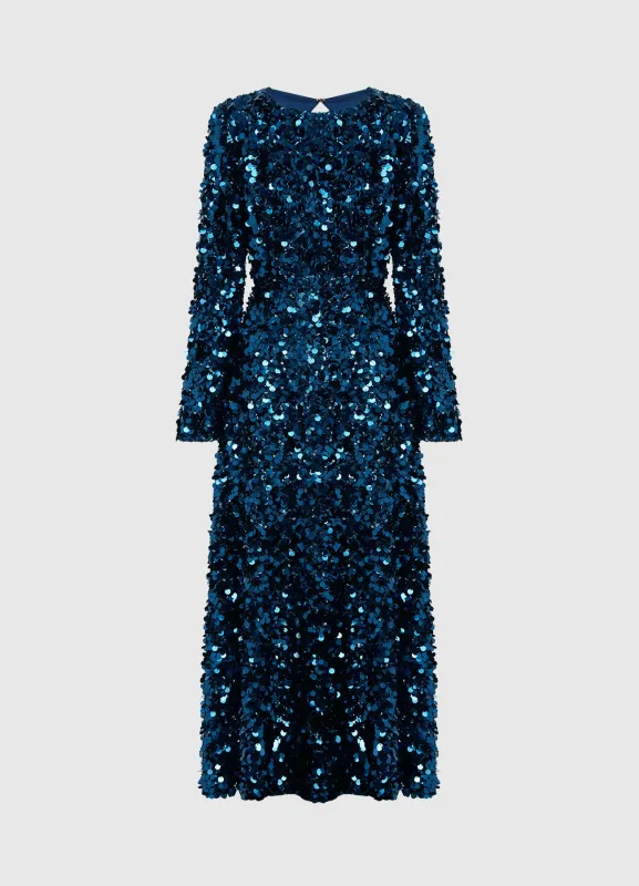 Kylie Sequin Open Back Maxi Dress - Midnight Blue sold by LEO LIN