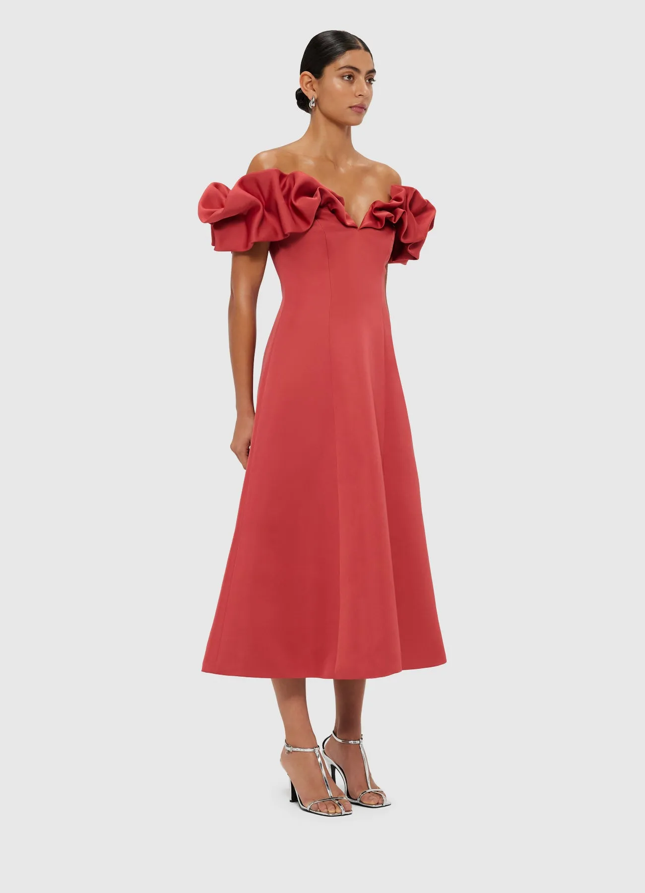 Annie Off Shoulder Frill Midi Dress - Mulberry sold by LEO LIN product image thumbnail 4