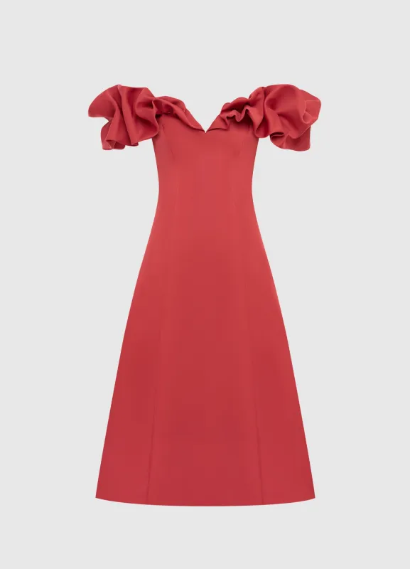 Annie Off Shoulder Frill Midi Dress - Mulberry sold by LEO LIN