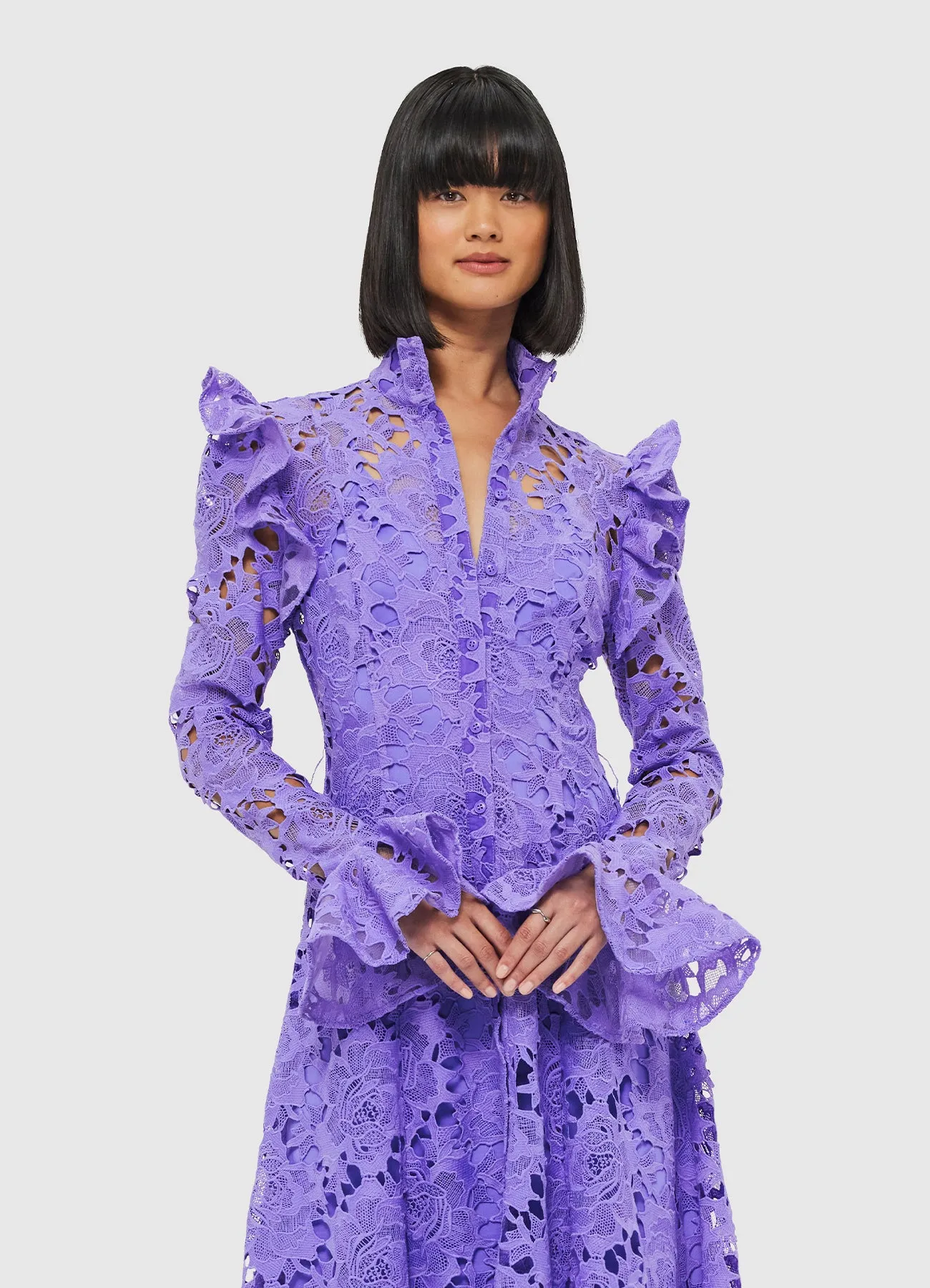 Aliyah Lace Butterfly Sleeve Midi Dress - Lavender sold by LEO LIN product image thumbnail 5