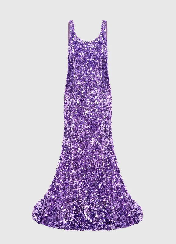 Adeline Sequin Low Back Gown - Lavender sold by LEO LIN