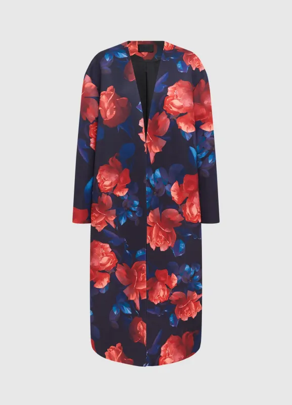 Zina Cocoon Coat - Rose Print sold by LEO LIN