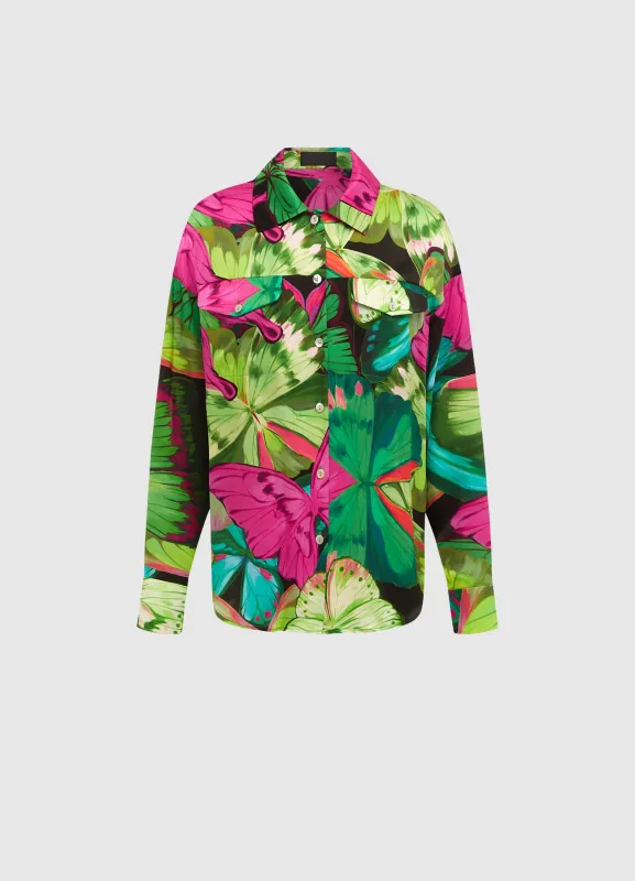 Mariella Blouse -  Papillon Print in Green sold by LEO LIN
