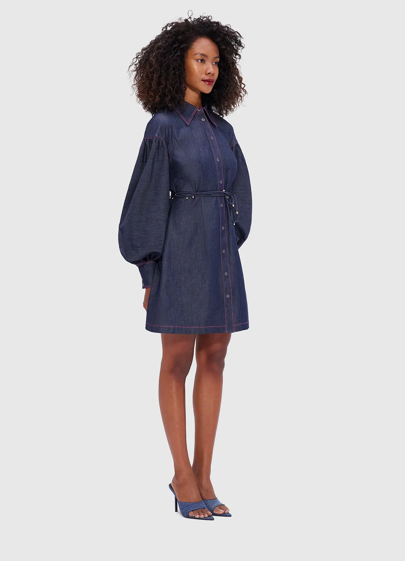 Juliana Shirt Denim Mini Dress- Indigo sold by LEO LIN product image thumbnail 3