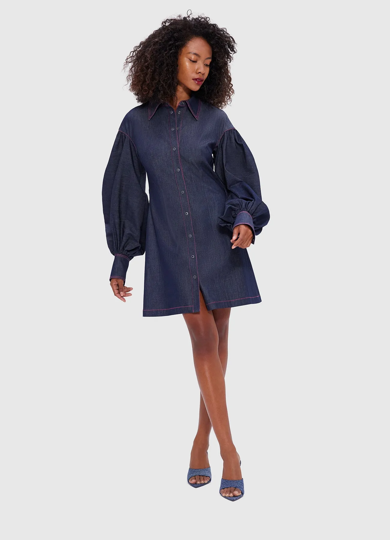 Juliana Shirt Denim Mini Dress- Indigo sold by LEO LIN product image thumbnail 5