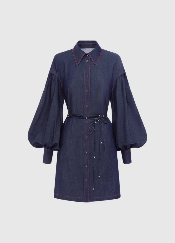 Juliana Shirt Denim Mini Dress- Indigo sold by LEO LIN