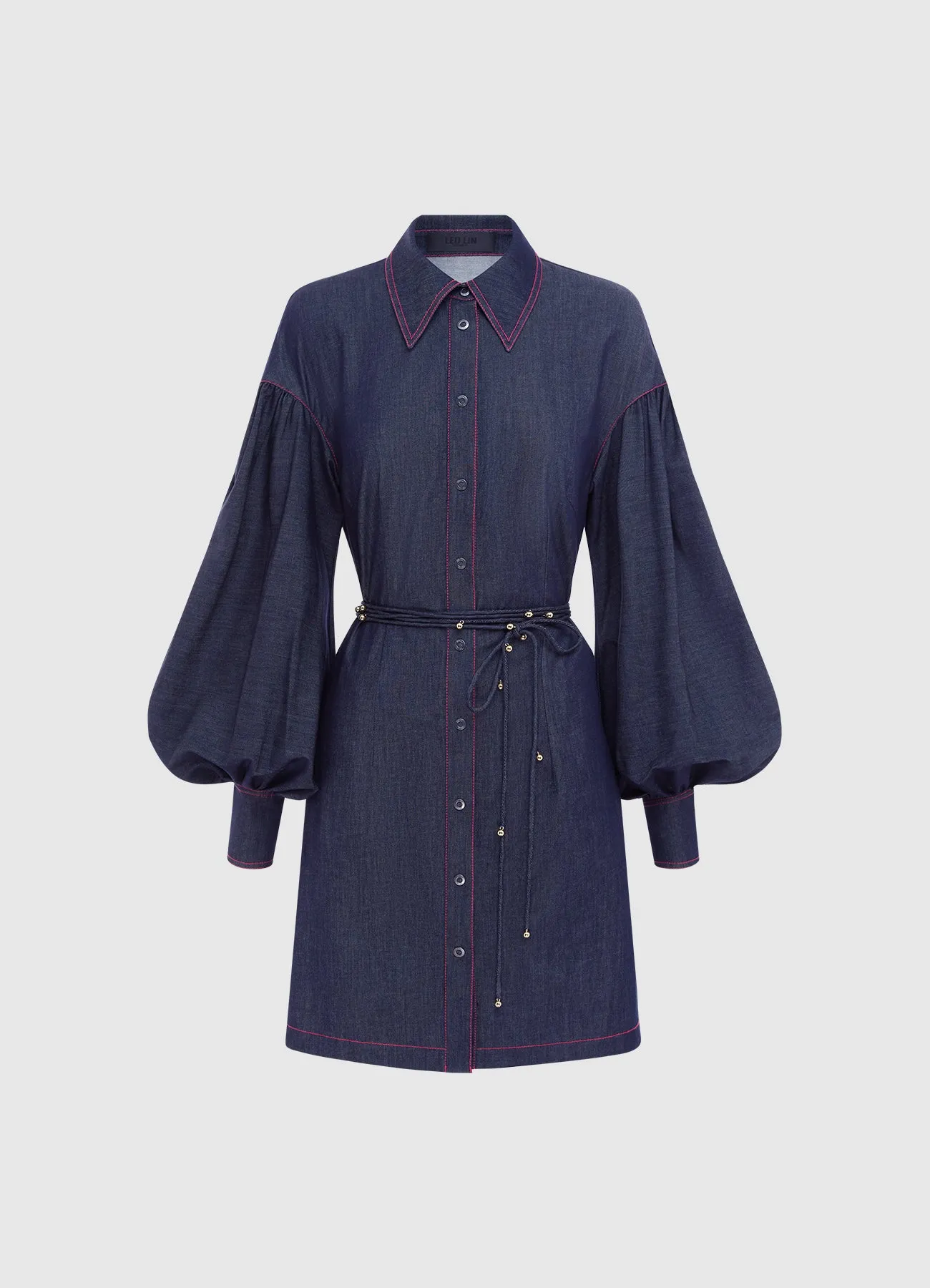Juliana Shirt Denim Mini Dress- Indigo sold by LEO LIN
