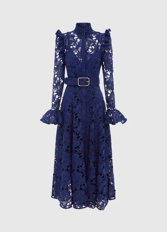 Aliyah Lace Butterfly Sleeve Midi Dress - Oxford Blue sold by LEO LIN