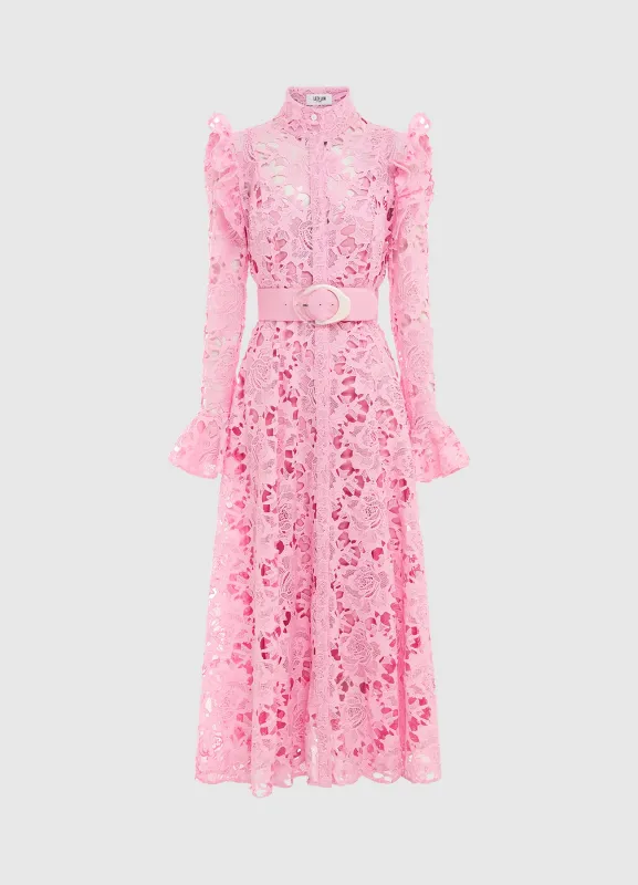 Aliyah Lace Butterfly Sleeve Midi Dress - Candy Pink sold by LEO LIN
