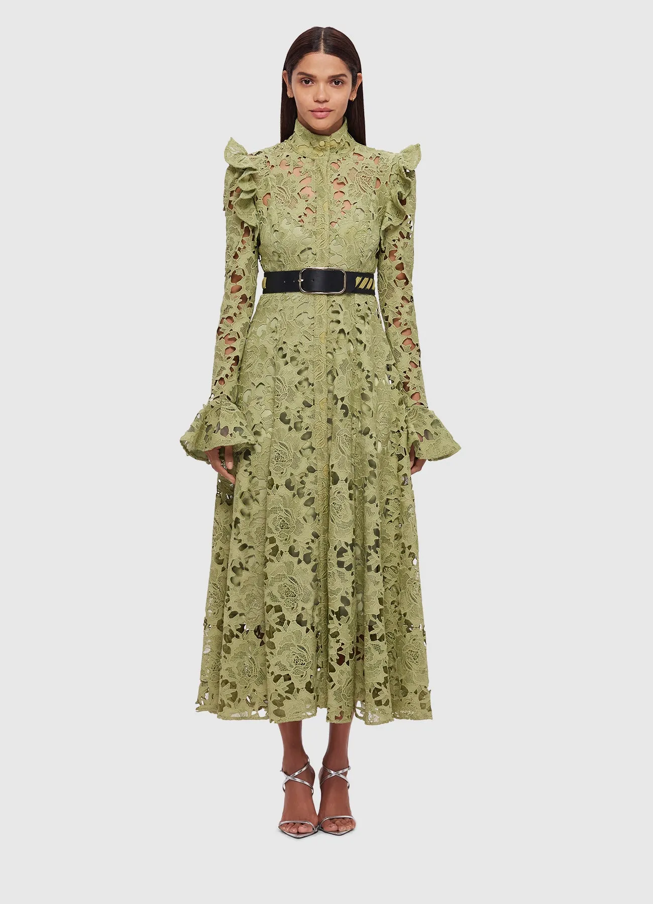Aliyah Lace Butterfly Sleeve Midi Dress - Olive sold by LEO LIN product image thumbnail 2