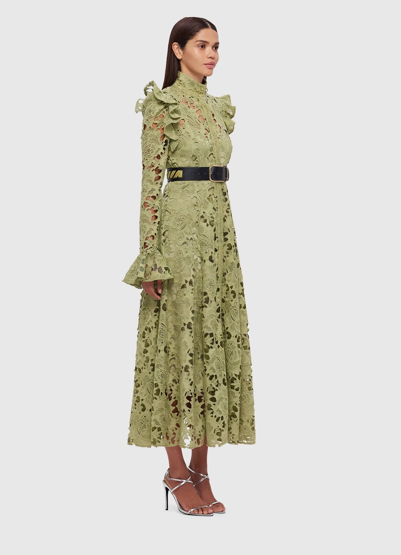 Aliyah Lace Butterfly Sleeve Midi Dress - Olive sold by LEO LIN product image thumbnail 3