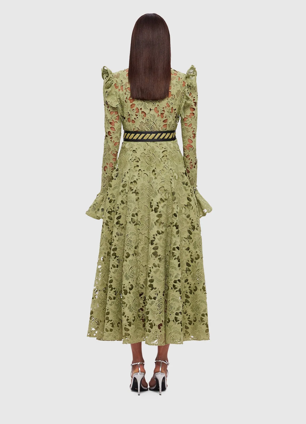 Aliyah Lace Butterfly Sleeve Midi Dress - Olive sold by LEO LIN product image thumbnail 4