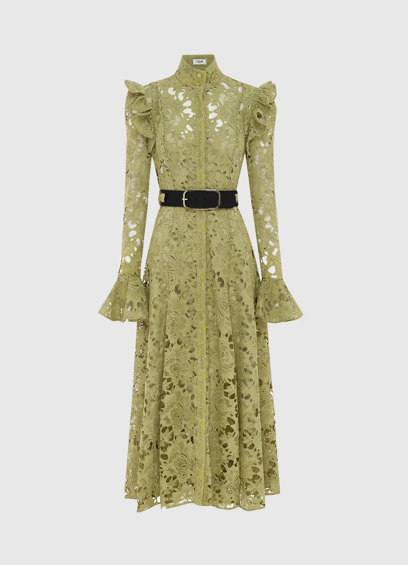 Aliyah Lace Butterfly Sleeve Midi Dress - Olive sold by LEO LIN