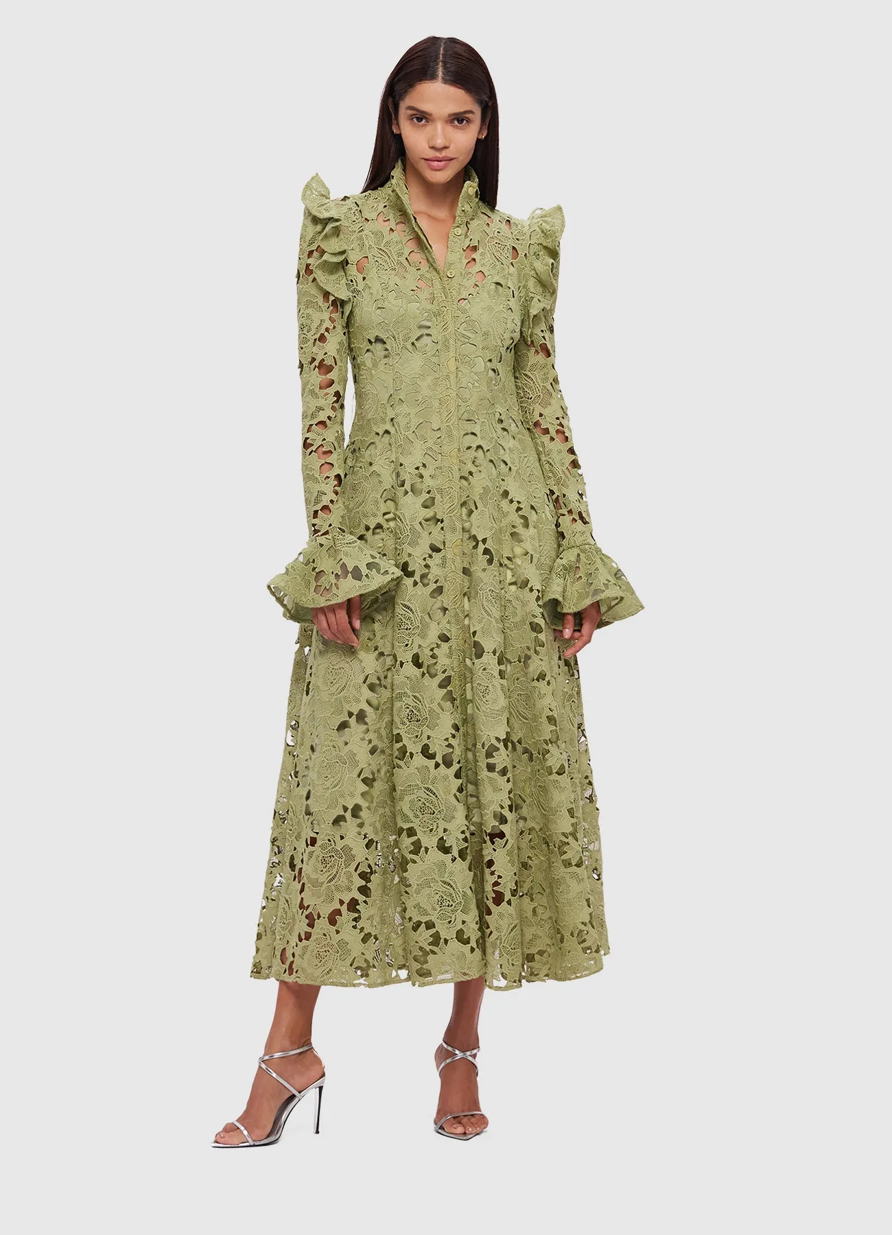 Aliyah Lace Butterfly Sleeve Midi Dress - Olive sold by LEO LIN product image thumbnail 5