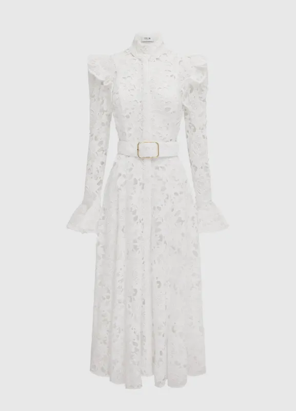 Aliyah Lace Butterfly Sleeve Midi Dress - Snow sold by LEO LIN