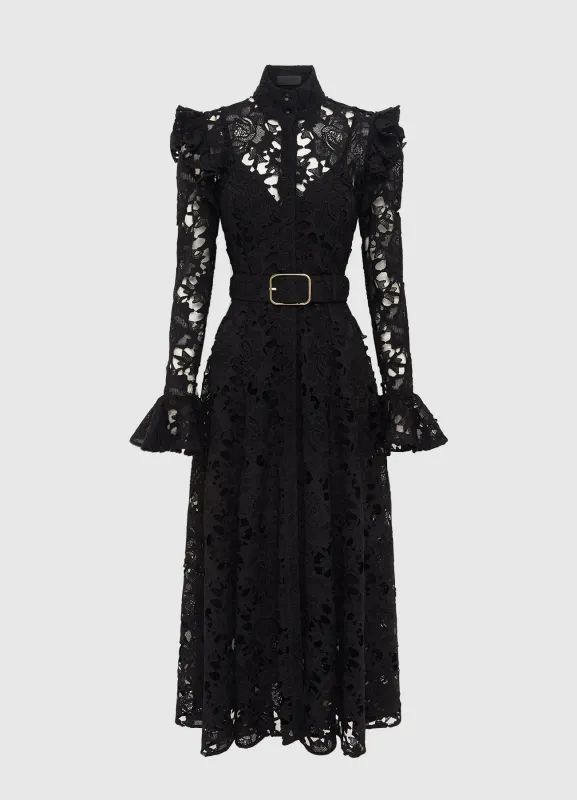 Aliyah Lace Butterfly Sleeve Midi Dress - Ebony sold by LEO LIN