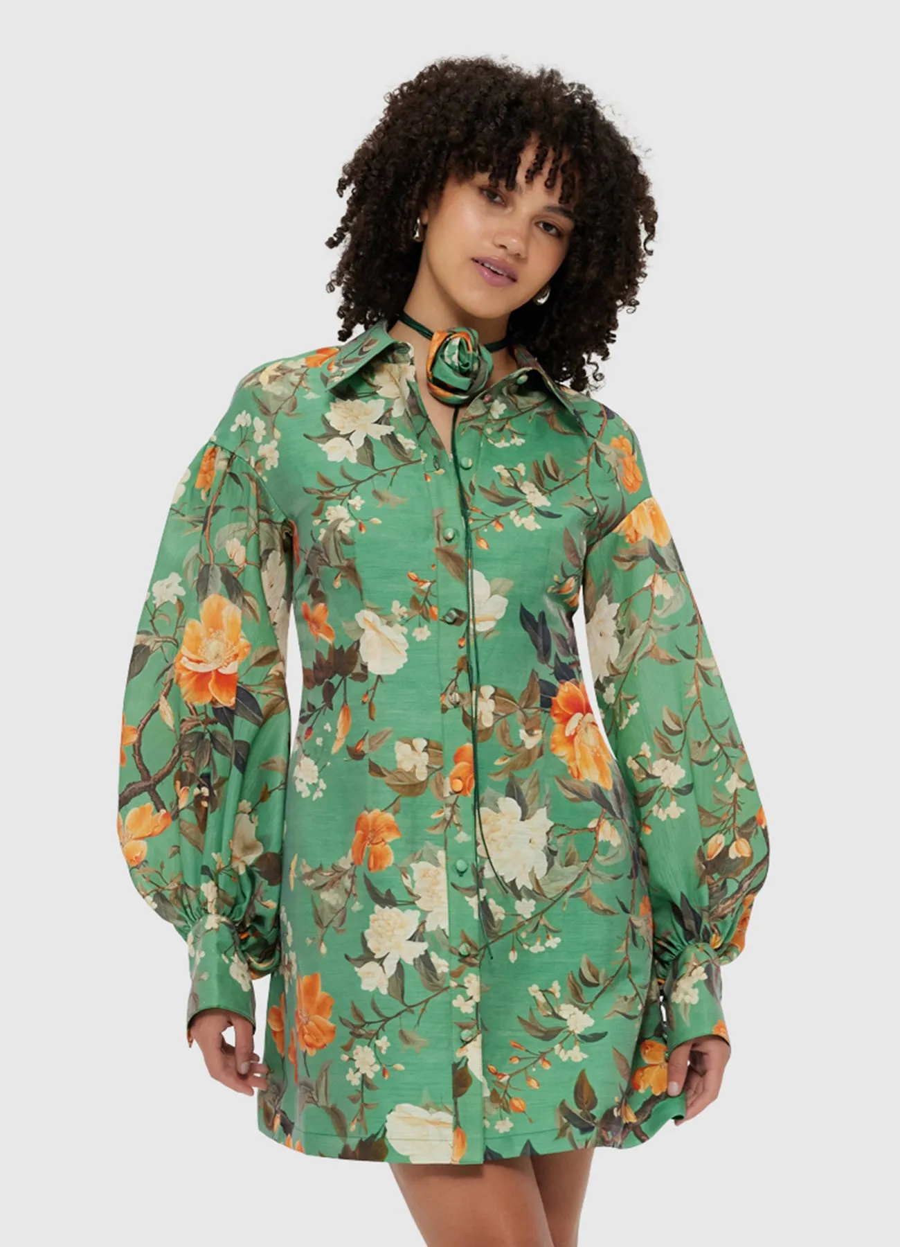 Juliana Shirt Mini Dress - Camelia Print sold by LEO LIN product image thumbnail 5