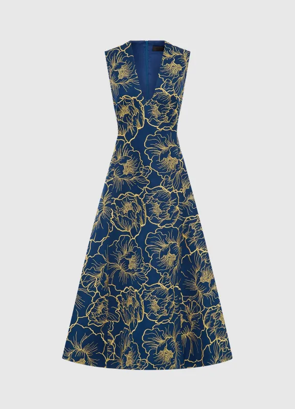 Nicola V Neck Midi Dress - Marine Blue sold by LEO LIN