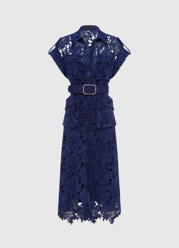 Audrey Lace Pocket Shirt Midi Dress - Oxford Blue sold by LEO LIN
