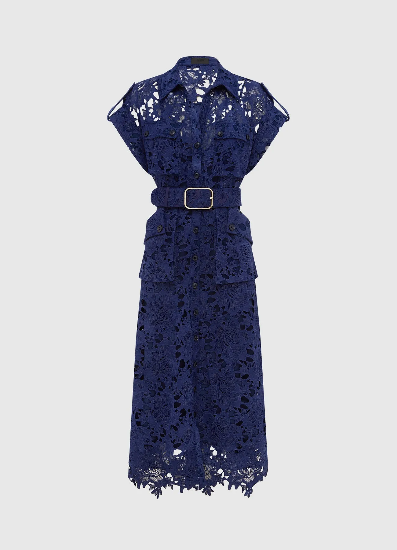 Audrey Lace Pocket Shirt Midi Dress - Oxford Blue sold by LEO LIN