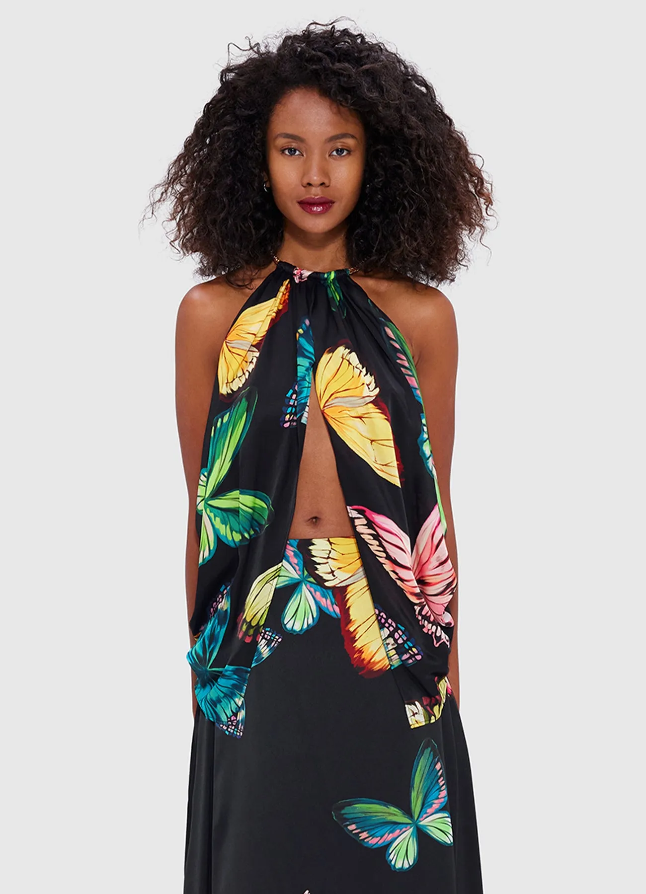 Alyssa Draped Halter Top - Papillon Print in Black sold by LEO LIN product image thumbnail 2