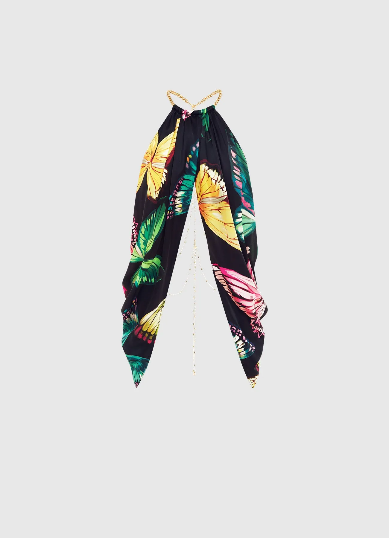 Alyssa Draped Halter Top - Papillon Print in Black sold by LEO LIN