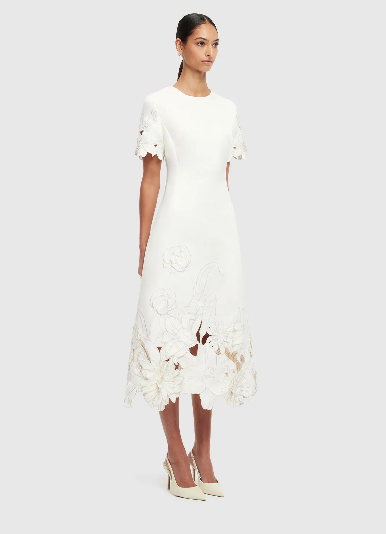 Caroline Applique Short Sleeve Midi Dress - Ivory sold by LEO LIN product image thumbnail 3