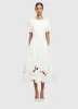 Caroline Applique Short Sleeve Midi Dress - Ivory sold by LEO LIN