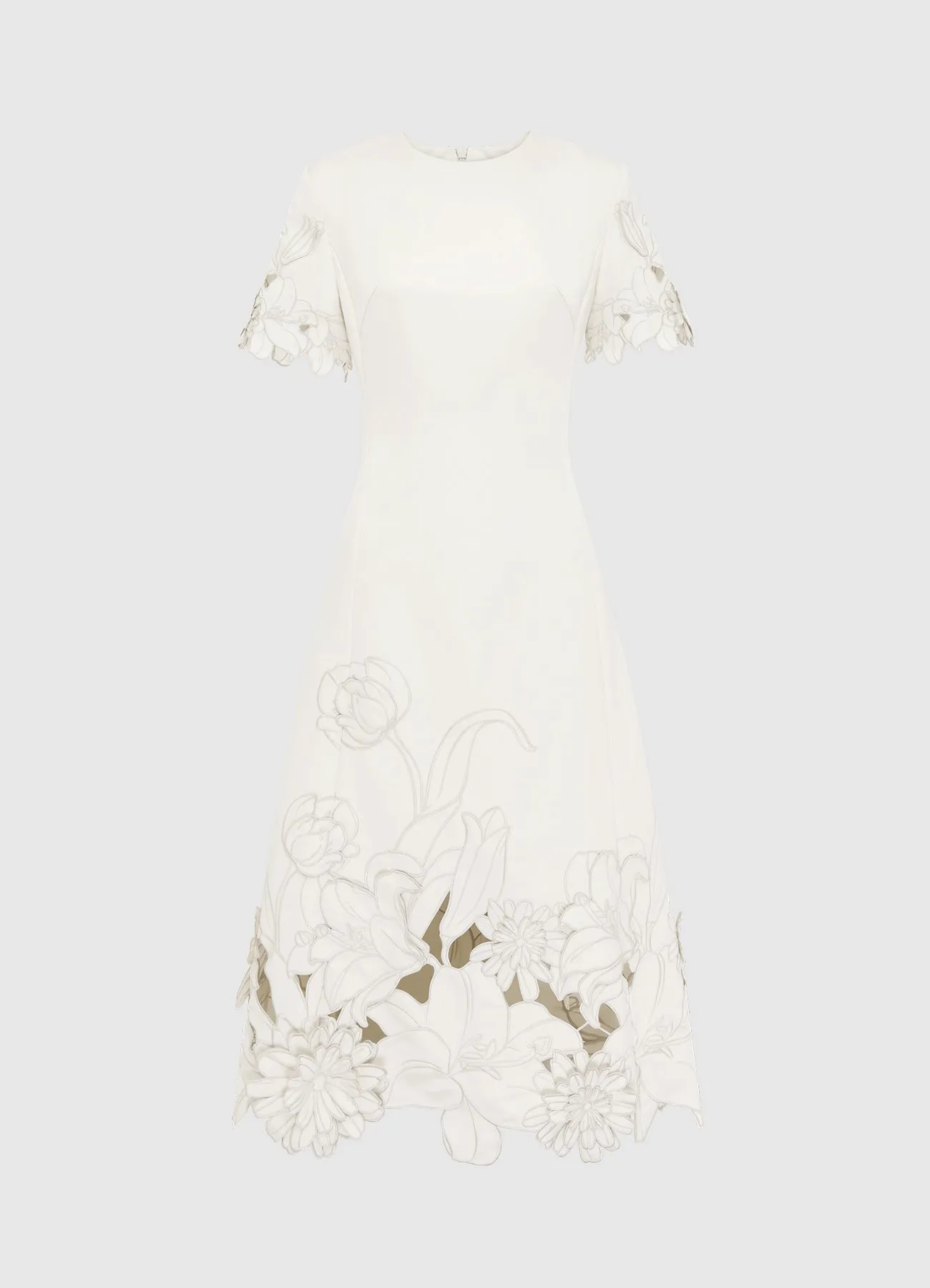 Caroline Applique Short Sleeve Midi Dress - Ivory sold by LEO LIN