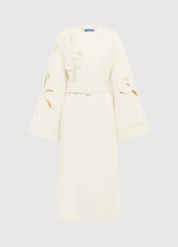 Celestine Appliqué Wool Coat - Snow sold by LEO LIN