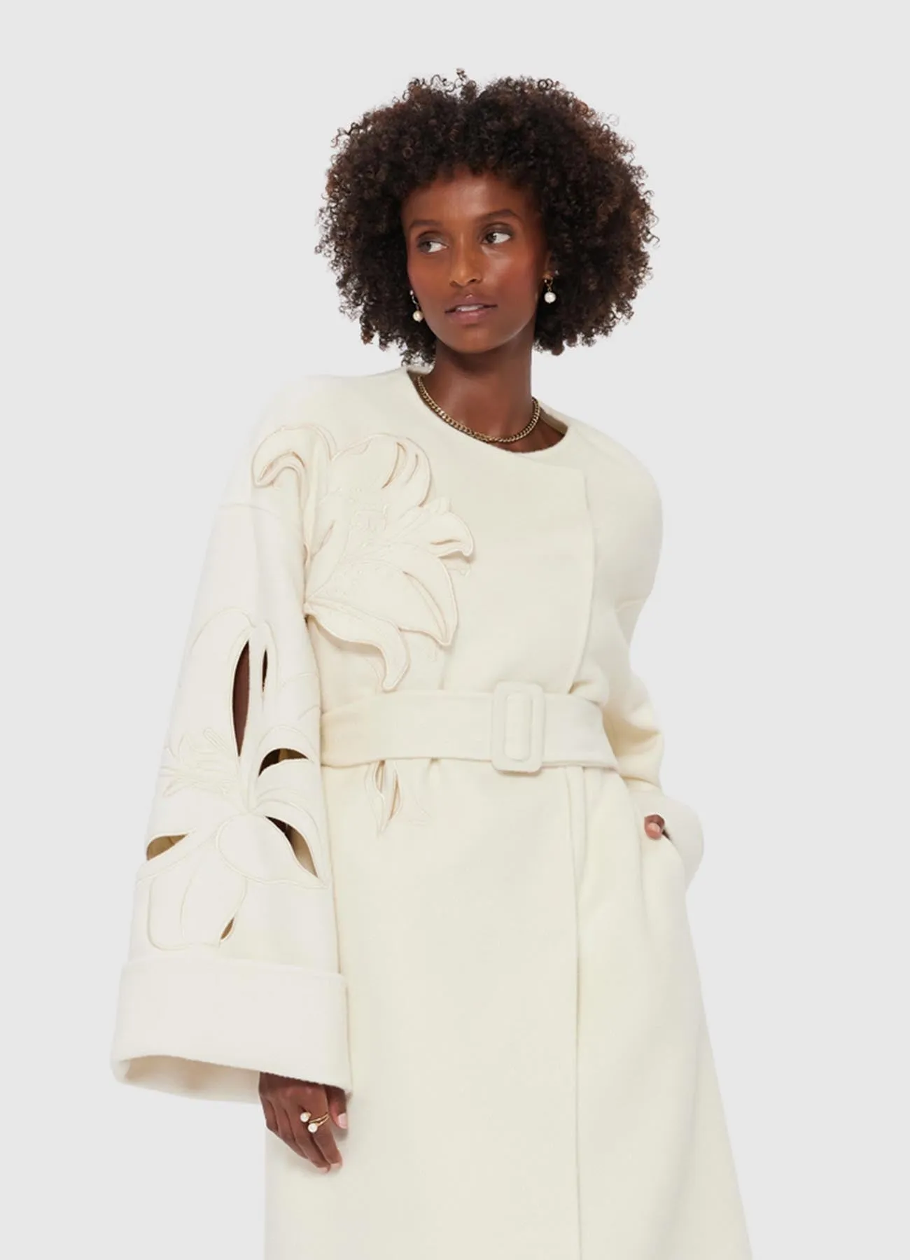 Celestine Appliqué Wool Coat - Snow sold by LEO LIN product image thumbnail 5