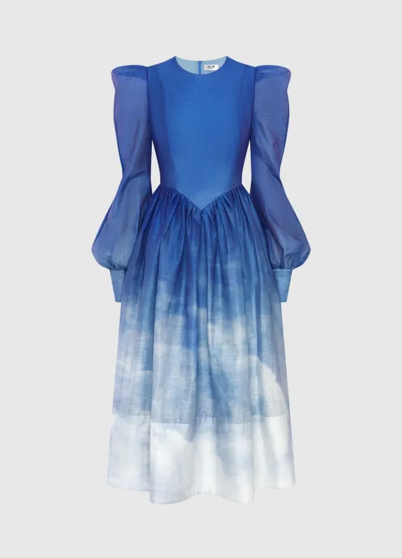 Jordana Structured Shoulder Midi Dress - Aerial Print sold by LEO LIN