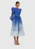Jordana Structured Shoulder Midi Dress - Aerial Print sold by LEO LIN