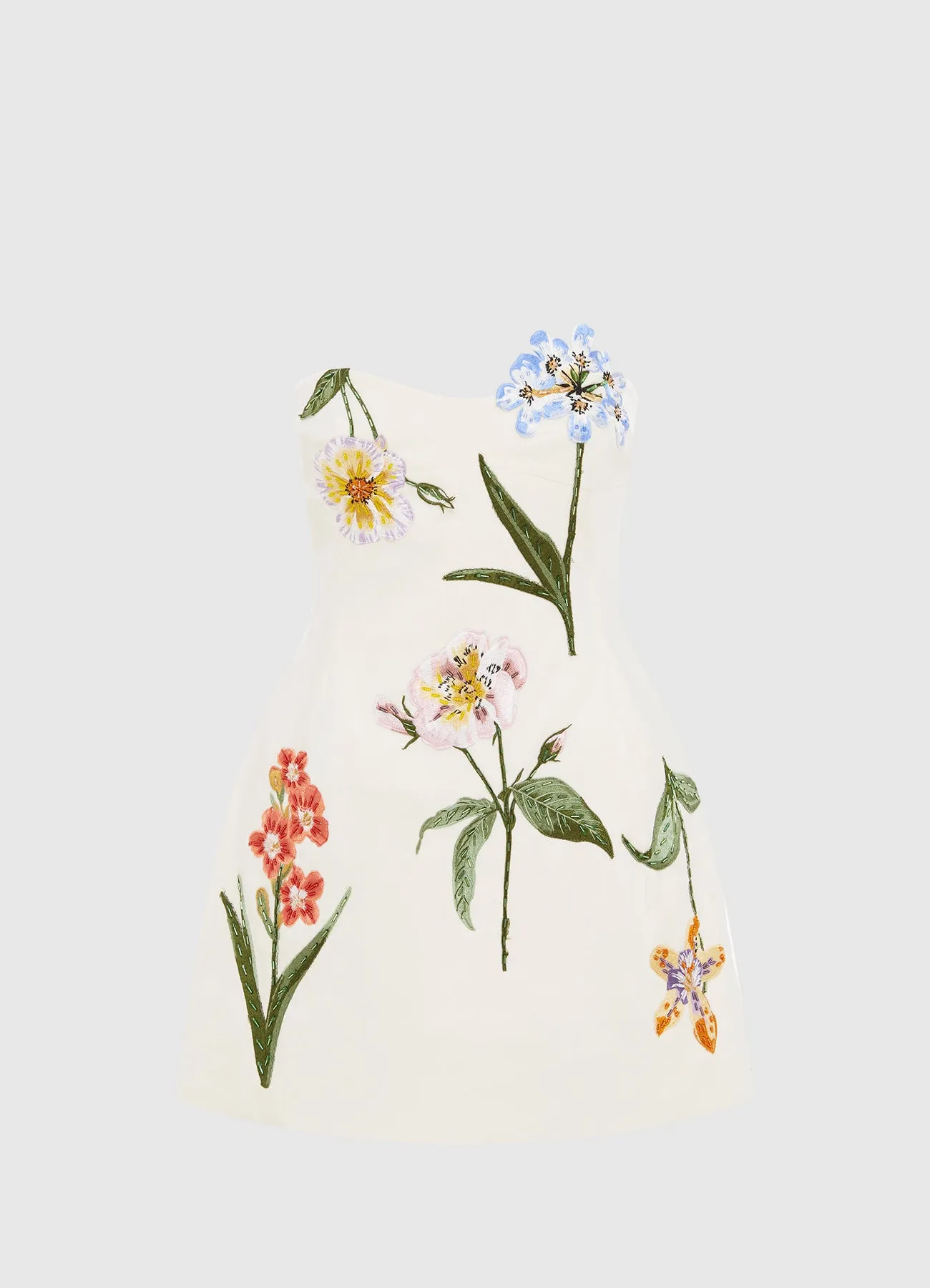 Rosario Velvet Mini Dress - Botanical Print in Snow sold by LEO LIN